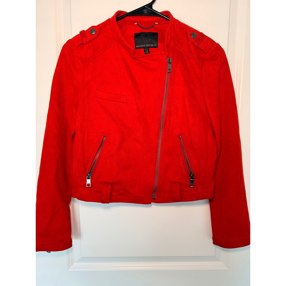 Banana Republic Red Faux Suede Moto Jacket Petite XS